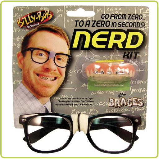 Billy Bob Fake Nerd Kit with Glasses and Braces - Make It Up Costumes 