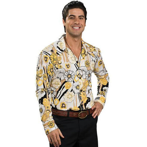 Groovy Yellow Print Shirt for Men - Make It Up Costumes 