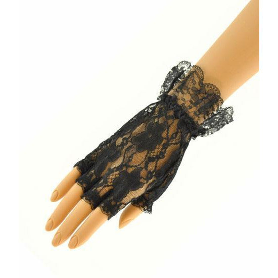 Black Fingerless Lace Gloves - Make It Up Costumes 
