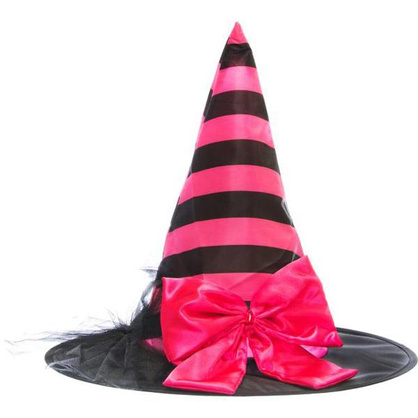 Striped Satin Witch Hat with Bow - Make It Up Costumes 