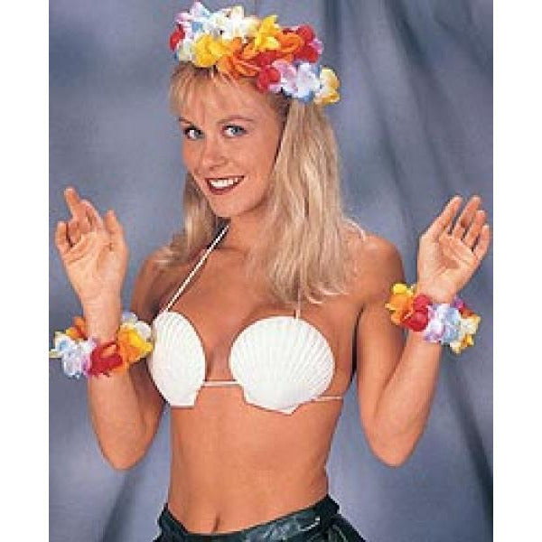 Adult SEA SHELL BRA Costume Luau Mermaid Bikini Top Plastic Hawaiian Party  White