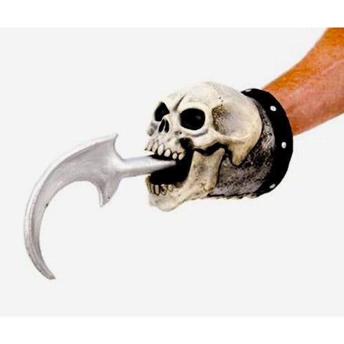 Skeleton Plastic Pirate Hand Hook Skull Cuff Gold Silver Prop