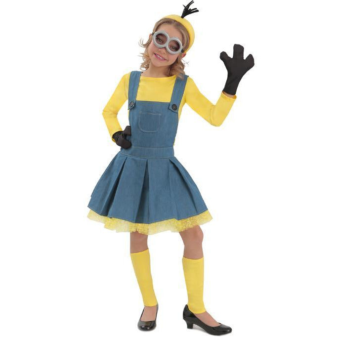 Minions costume dressed in black and white overalls