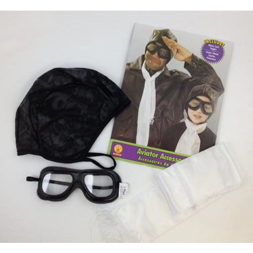 Aviator Costume Accessories Kit with Scarf, Helmet and Goggles - Make It Up Costumes 