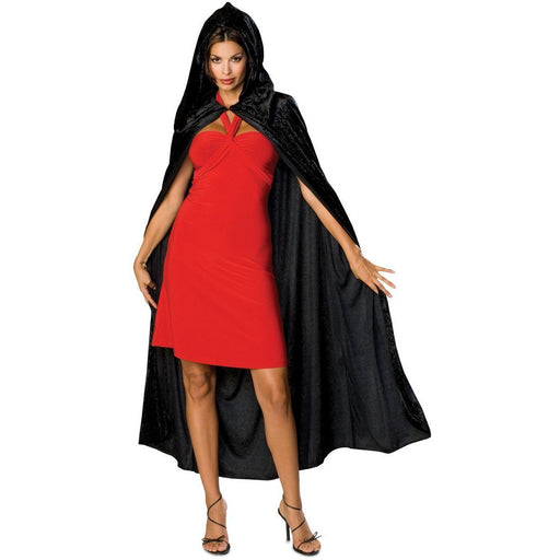 Long Black Velvet Cape with Hood - Make It Up Costumes 