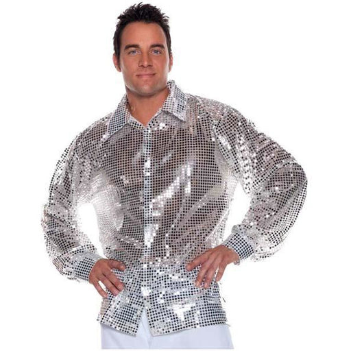 Men's Silver Disco Shirt - Make It Up Costumes 